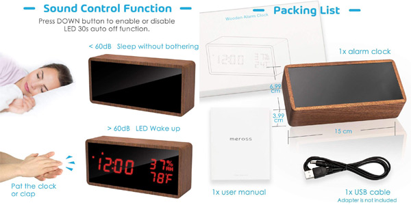 Reloj despertador digital meross con 3 alarmas y 3 niveles de brillo chollo en Amazon