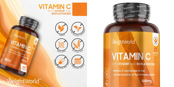180 Comprimidos veganos Vitamina C WeightWorld de 1000 mg barato en Amazon