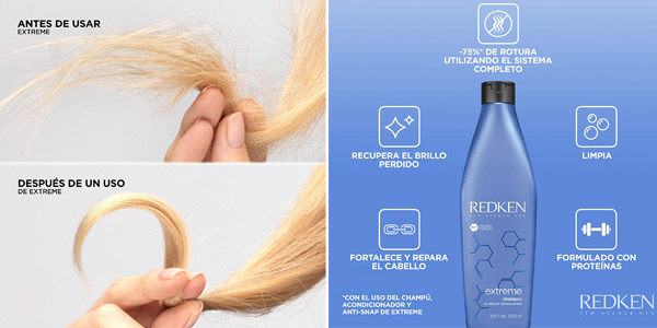 Champú Fortificante y reparador Redken Extreme para cabellos estresados y dañados de 300 ml chollo en Amazon