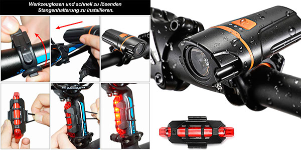 Chollo Set Vicksongs recargable e impermeable de luces para bicicleta