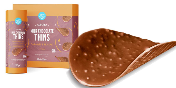 Pack x4 Cajas de Láminas de chocolate con leche belga Amazon Happy Belly de 125 gr/ud barato en Amazon