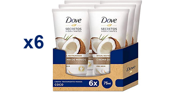 Pack x6 Crema de manos Dove con Aceite de Coco y Leche de Almendras barato en Amazon