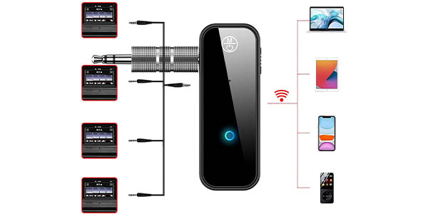 Receptor Bluetooth con conexión jack de 3,5 mm y función manos libres