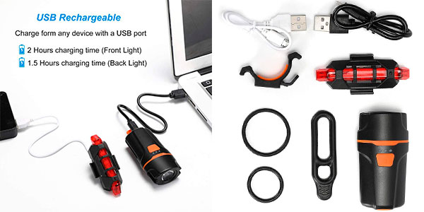 Set Vicksongs recargable e impermeable de luces para bicicleta barato