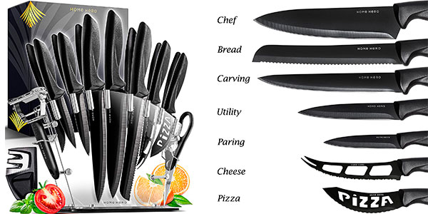 Chollo Set Home Hero de cuchillos de cocina de 17 piezas con soporte
