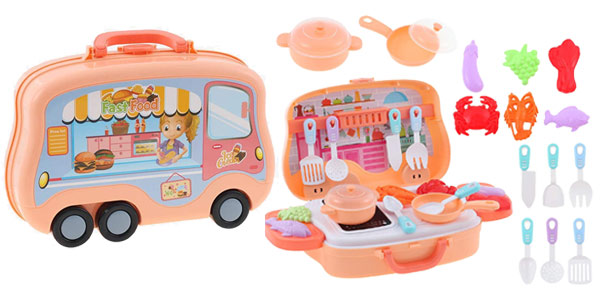 Mini cocina maletín de juguete E-More con utensilios