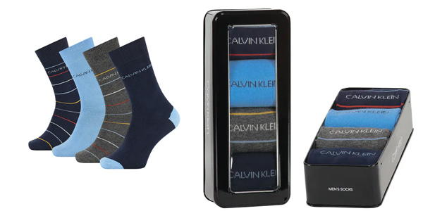 Set x4 pares de calcetines Calvin Klein Men Pencil Stripe en lata de regalo chollo en Amazon
