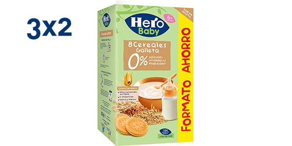 Pack x3 Papilla 8 cereales con galleta 0% azúcares añadidos Hero Baby
