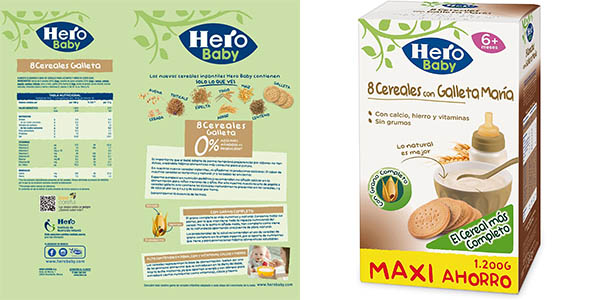 Pack x3 Papilla 8 cereales con galleta 0% azúcares añadidos Hero Baby barato