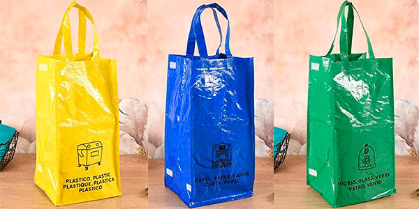 Set de 3 bolsas reutilizables de 22,5 l para papel, vidrio y plástico barato