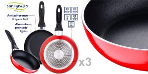 Juego de 3 sartenes San Ignacio Navy Red de 16, 20, 24 cm baratas en Amazon