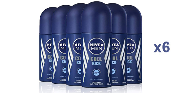 Pack x6 Desodorante Nivea Men Cool Kick Roll-on de 50 ml barato en Amazon