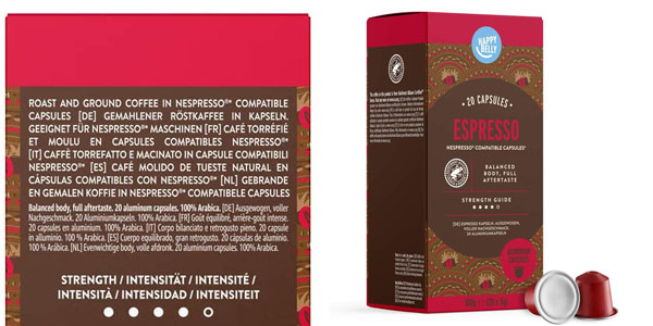 Pack x120 Cápsulas de café de aluminio Espresso Happy Belly Nespresso chollo en Amazon