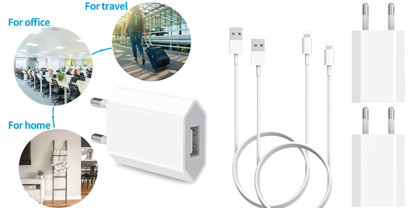 Pack x2 cargadores iPhone (enchufe + cable Lightning) JuneyZz barato en Amazon