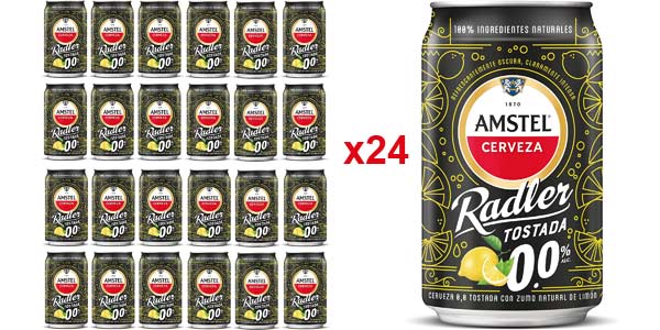 Pack x24 Cervezas sin alcohol Amstel Radler Tostada 0,0 con limón en lata de 33 cl barato en Amazon