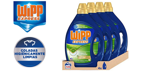 Wipp Express Detergente Líquido Azul Pack de 4 Total 120 Lavados »