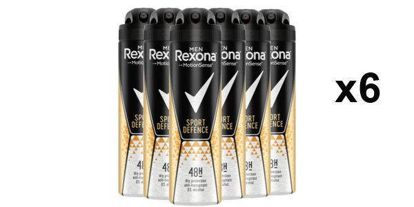 Pack x6 Desodorante Rexona Men Sport Defence antitranspirante de 150 ml/ud barato en Amazon