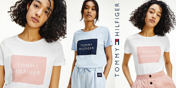 Camiseta de manga corta Tommy Hilfiger con logo enmarcado para mujer barata en Amazon