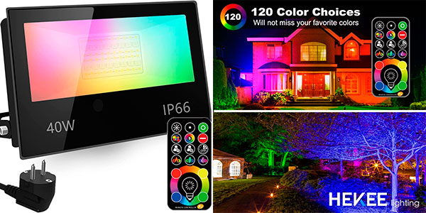 Chollo Foco LED RGB Hekee IP66 de 120 colores y 4.000 lm 