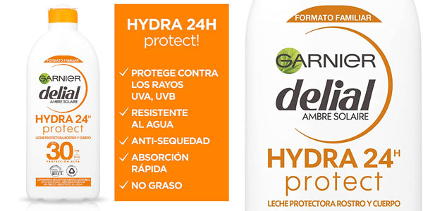 Leche Protectora Hidratante Garnier Delial Hydra 24h Protect SPF30 Adultos de 200 ml barata en Amazon