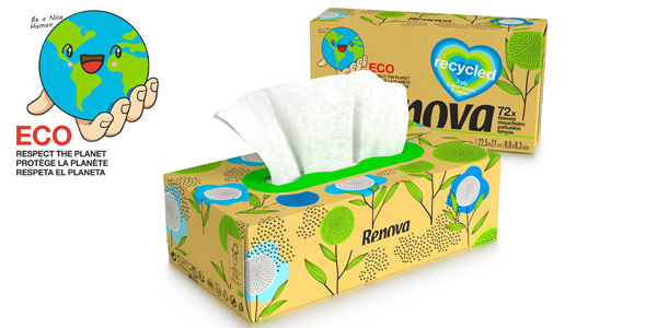 Pack x30 cajas de pañuelos faciales ecológicos de 3 capas Renova Recycled de 72 pañuelos/ud (2160 total) chollo en Amazon