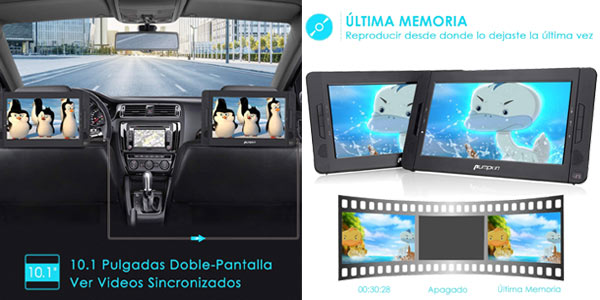 Pack DVD Portátil Pumpkin para el coche con 2 monitores oferta en Amazon