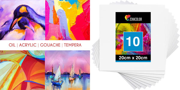 Set de 10 Cartones entelados Zenacolor de 20 x 20 cm para pintar baratos en Amazon