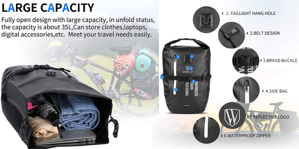 Alforja portaequipajes impermeable Baigio para bicicleta chollo en Amazon