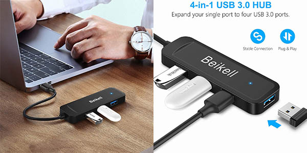 Hub USB Beikell ultradelgado con 4 puertos USB 3.0 barato