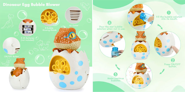 Máquina de burbujas automática Joylink huevo de dinosaurio para niños chollo en Amazon
