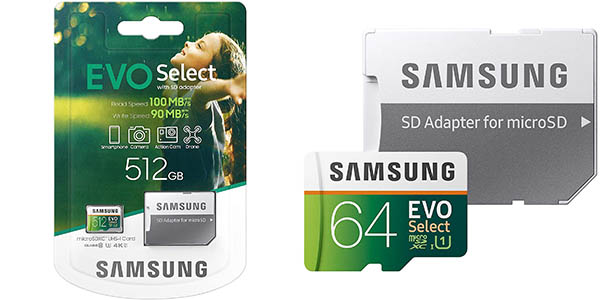  Samsung EVO Select microSDXC de 32/64/128/256/512 GB en Amazon