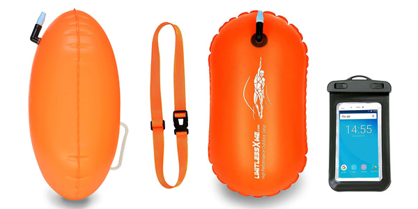 Pack 2x1 Boya de natación naranja LimitlessXme con funda para móvil barata en Amazon