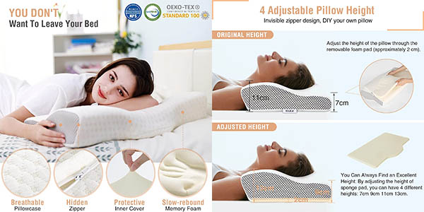 Almohada viscoelástica cervical con funda lavable
