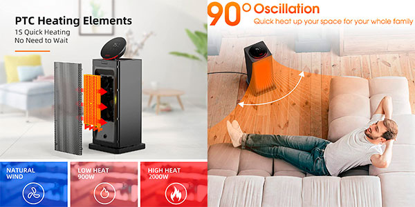 Calefactor Kassbosa QN12 de 2.000 W con pantalla LCD y mando barato