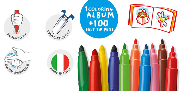 Carioca Box Caja de lata con 100 rotuladores superlavables punta fina y maxi y álbum para colorear chollo en Amazon
