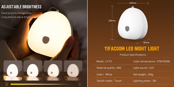 Luz LED RGB nocturna infantil Yifacoom recargable USB-C chollo en Amazon