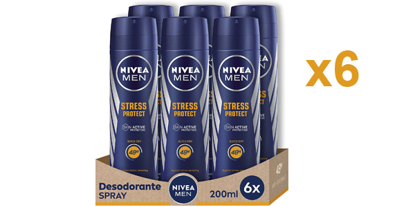 Pack x6 desodorantes en spray Nivea Men Stress Protect de 200 ml baratos en Amazon