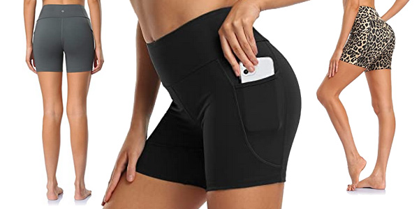 Pantalones cortos deportivos tipo leggins Move Beyond con 2 bolsillos para mujer baratos en Amazon