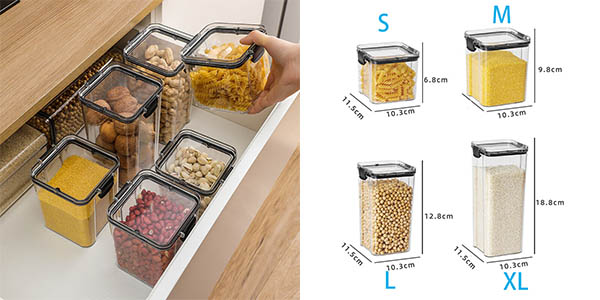 Recipientes de plástico para almacenar alimentos en varios tamaños