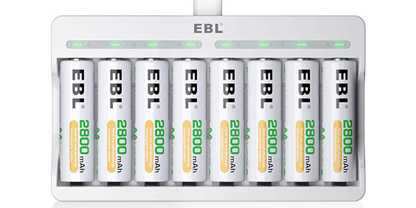 Cargador USB de pilas EBL TB-6901-ES + 8 pilas AA de 2800 mAh