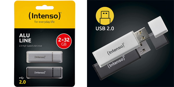 Pack x2 pendrives USB 2.0 Intenso Alu Line de 32GB baratos en Amazon