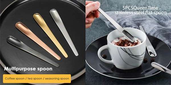 Juego de 5 cucharillas de acero inoxidable con diseño plano