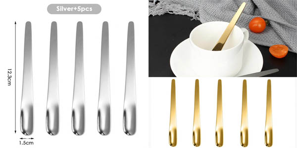 Juego de 5 cucharillas de acero inoxidable con diseño plano