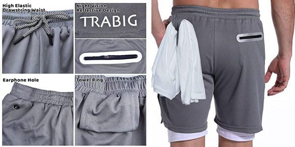 Pantalones cortos de running y fitness 2-en-1 Trabig para hombre chollo en Amazon
