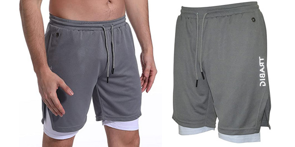 Pantalones cortos de running y fitness 2-en-1 Trabig para hombre baratos en Amazon