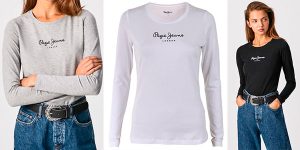 Chollo Camiseta de manga larga Pepe Jeans Logo New Virginia LS para mujer