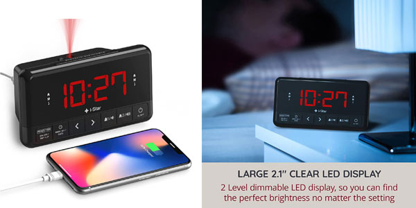 ▷ Chollo Despertador proyector de techo con FM, alarma dual snooze y puerto  de carga USB por sólo 12,99€ (-41%)