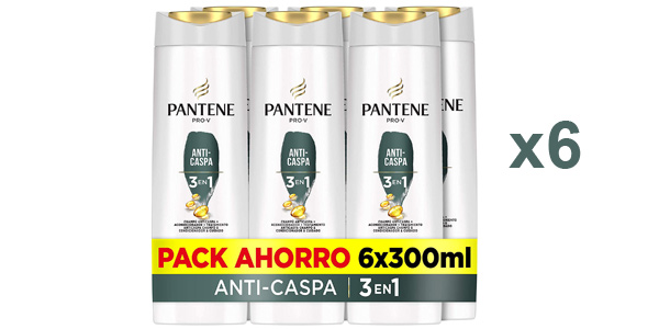 Pack x6 Champú 3-en-1 Pantene Pro-V Anti-Caspa de 300 ml barato en Amazon