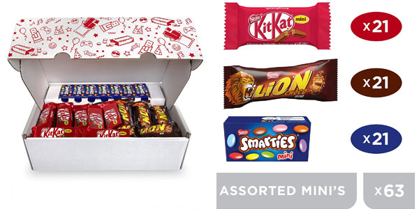 Pack x63 Snacks Nestlé Mini Mix (21 mini KitKat + 21 mini Lion + 21 mini Smarties) de 1.03 kg barato en Amazon