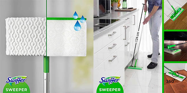 Pack Mopa de suelo Swiffer + 8 paños secos + 3 paños húmedos barato